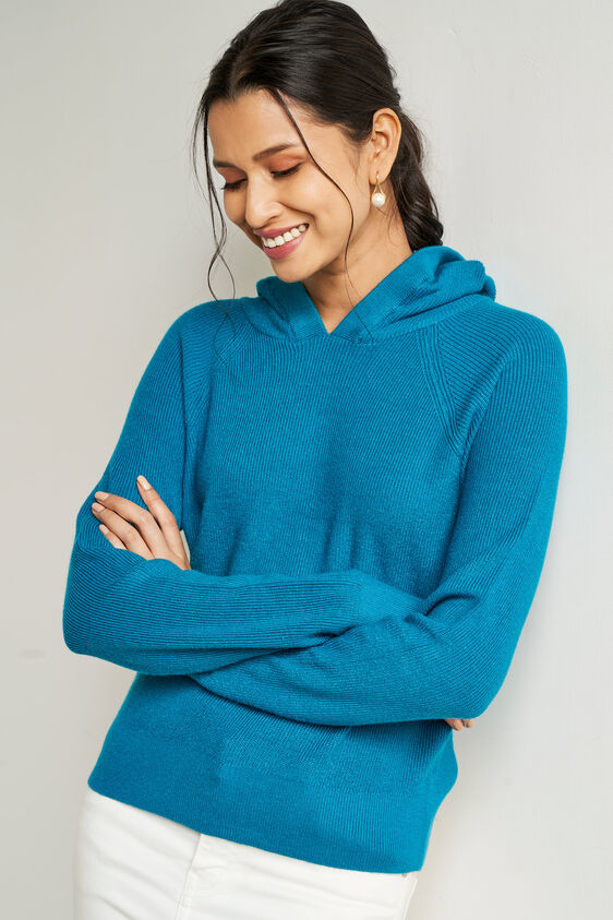 Blue Solid High Neck Top, Blue, image 4