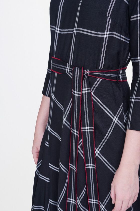 6 - Black Checks Waist Belt Fit and Flare Midi Dress, image 6