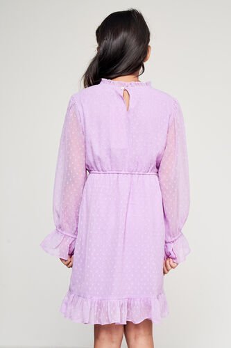 Lilac Self Design Flounce Dress, Lilac, image 4