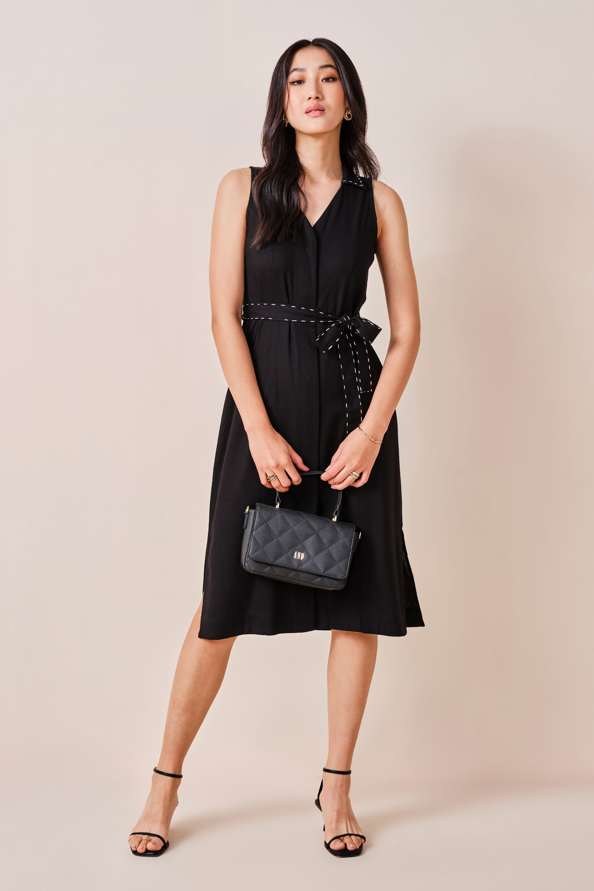 Brooklyn Viscose-blend Black Dress, Black, image 3