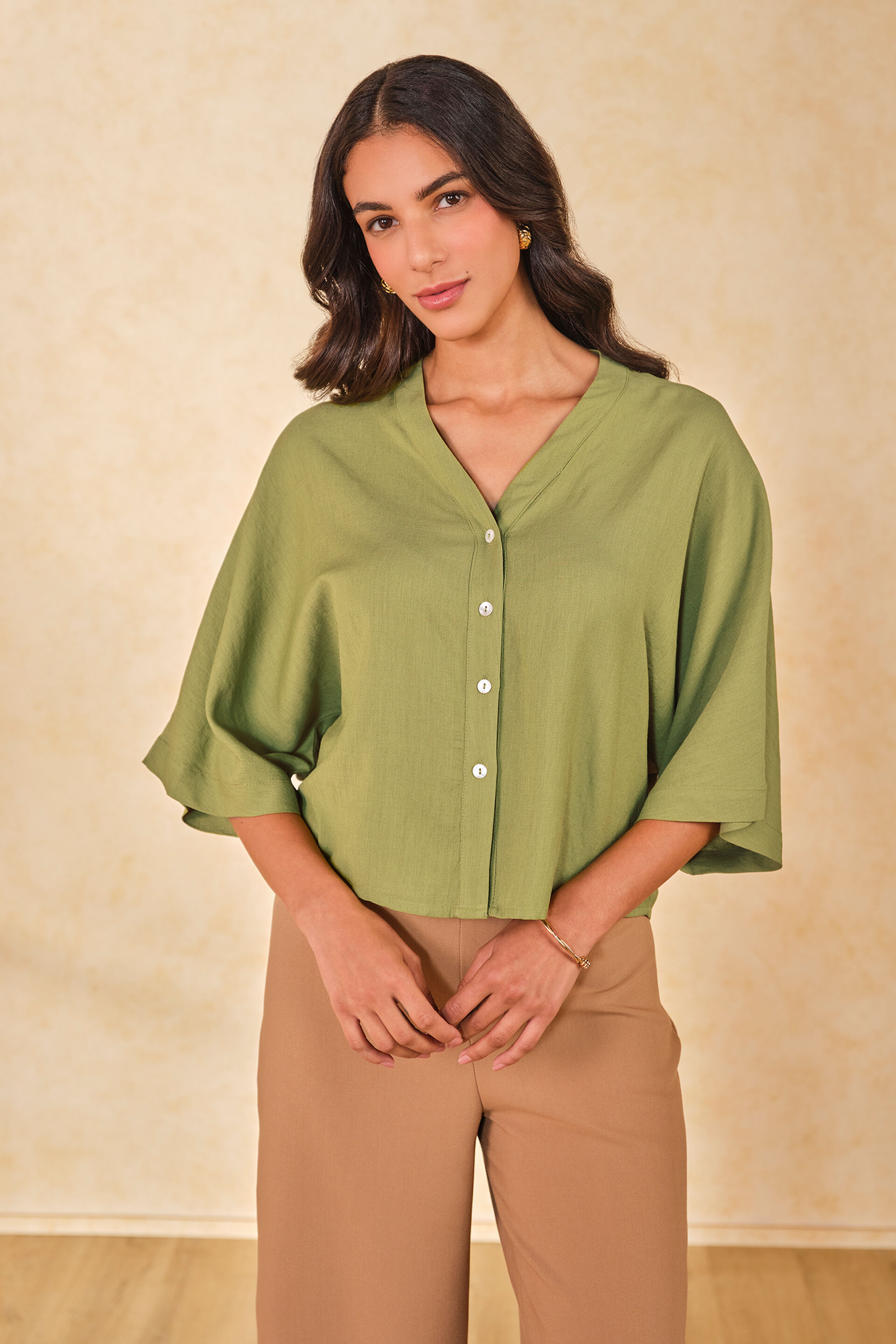 Haruhi Rayon Blend Top, Green, image 1