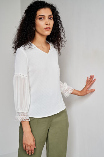 White Self Design Straight Top, White, image 2