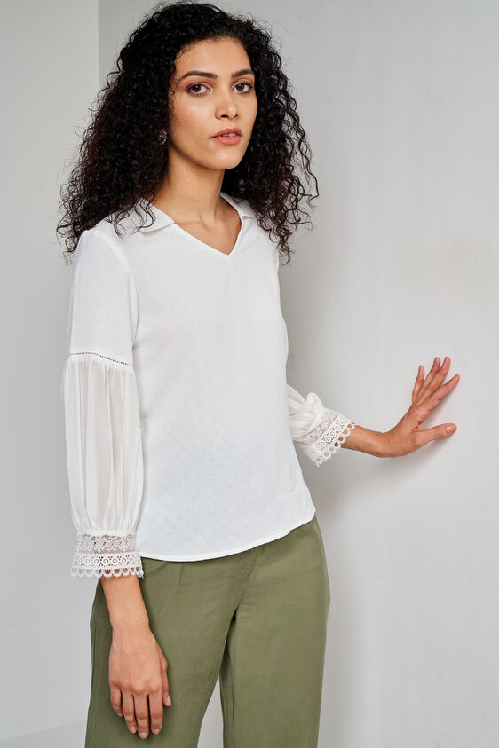 White Self Design Straight Top, White, image 2