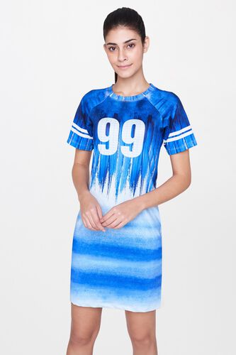 1 - Blue Abstract Round Neck A-Line Dress, image 1