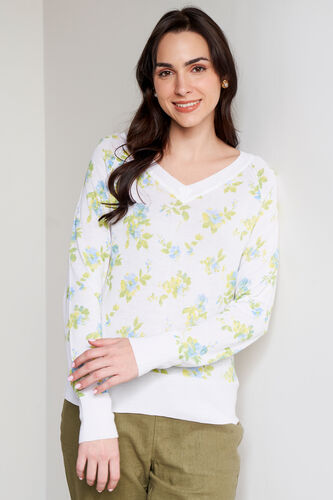 White Floral Knitted Top, White, image 1