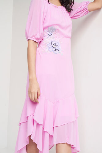 Pink Solid Asymmetric Dress, Pink, image 2