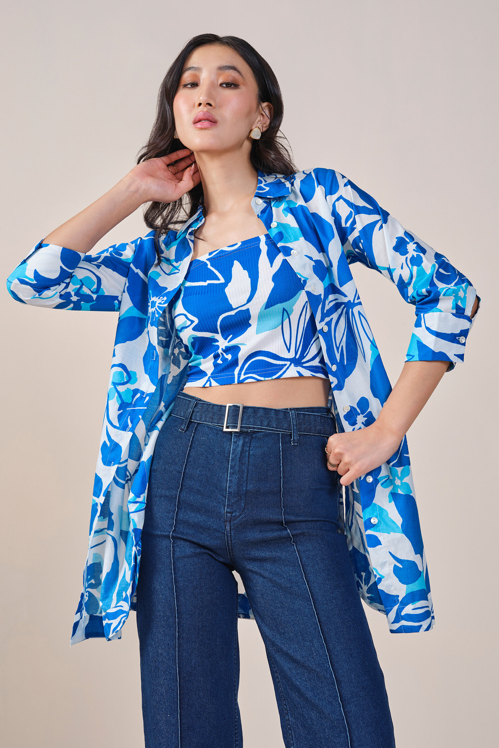 Floral Grace Shirt Set, Blue, image 4