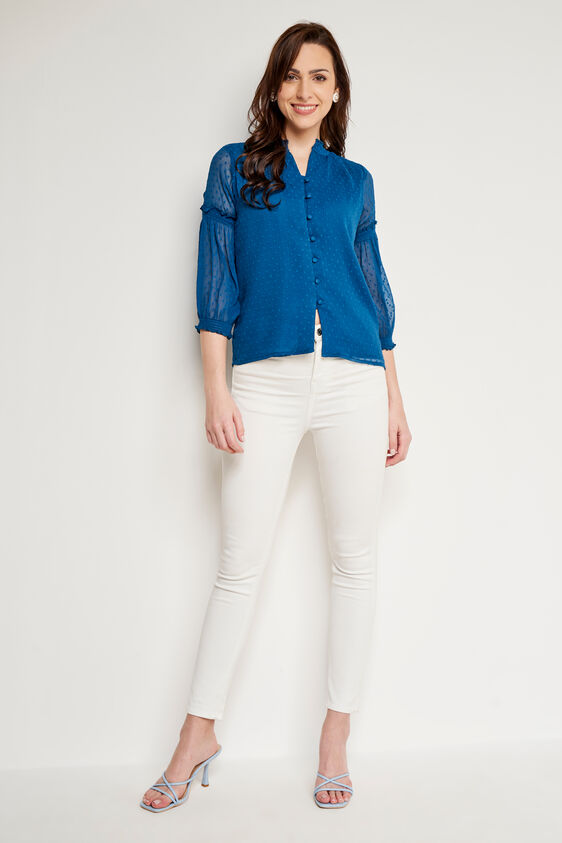 Teal Solid Blouson Top, Teal, image 3