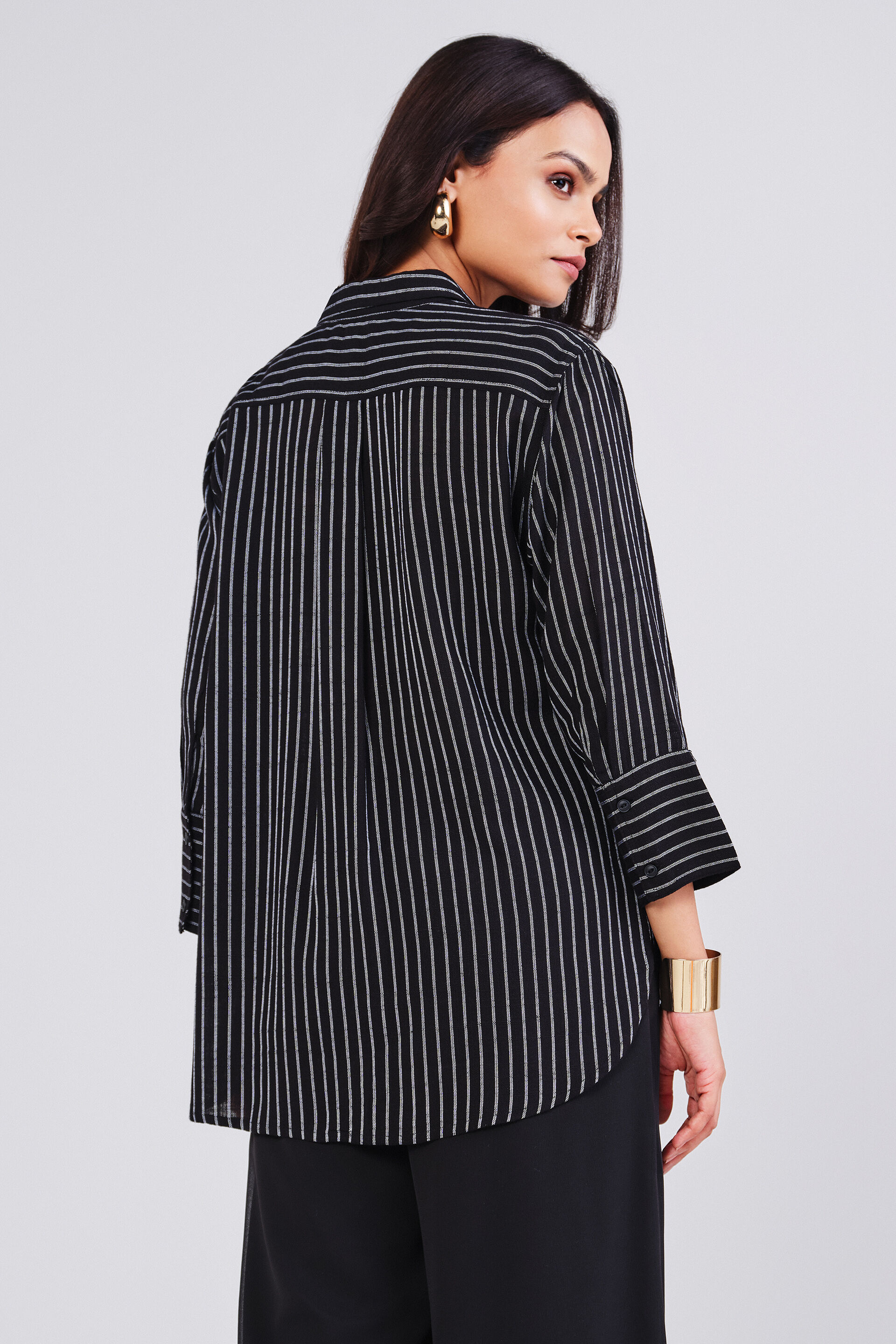 Elyse Black Striped Shirt, Black, image 5