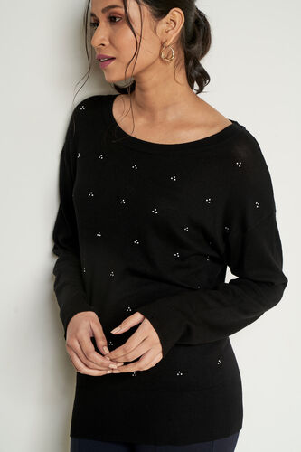 Black Embellished Straight Top, Black, image 3