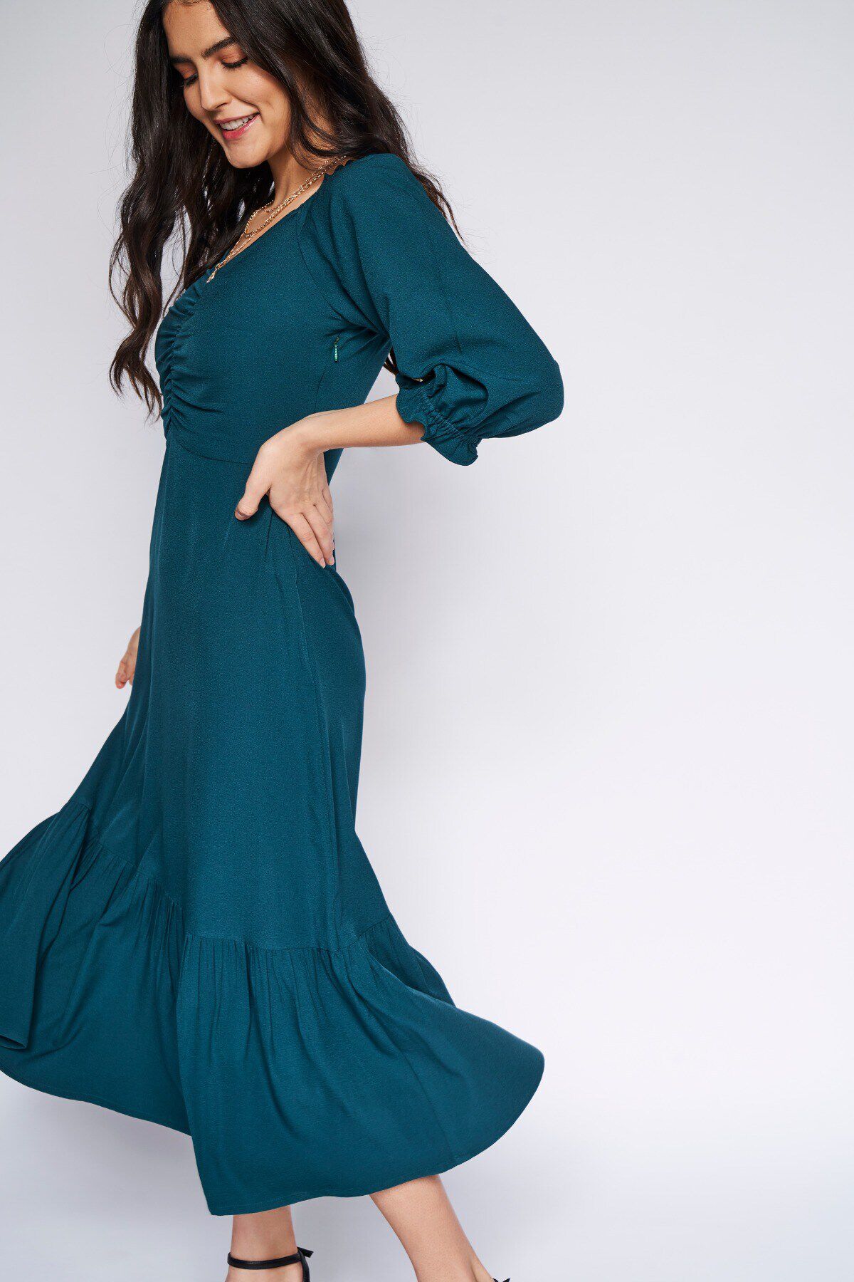 3 - Green Solid Flared Dress, image 3