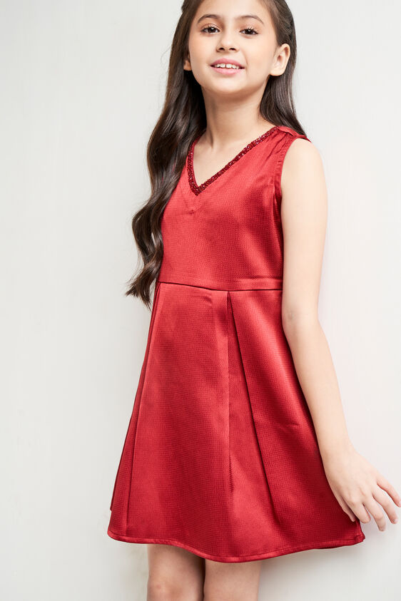 Maroon Solid Party Dress, Maroon, image 2