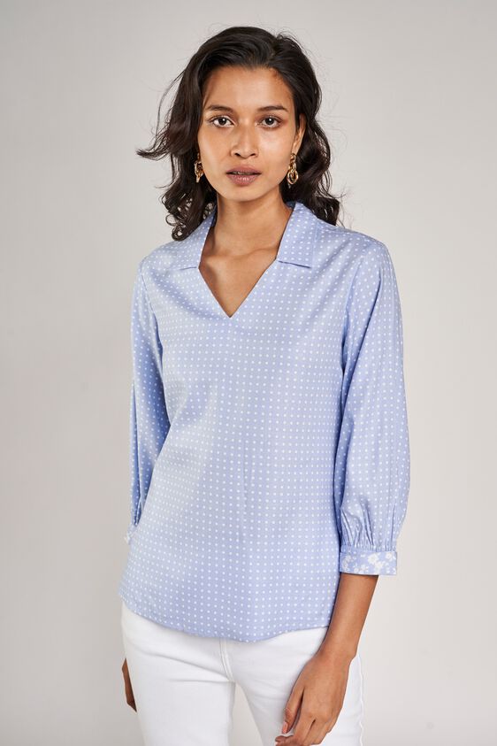 2 - Powder Blue Polka Dots Printed A-Line Top, image 2