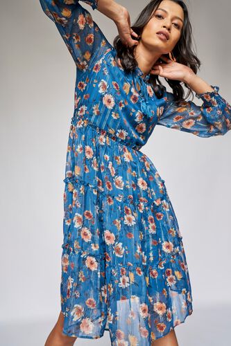 1 - Teal Floral Fit and Flare Dress, image 1