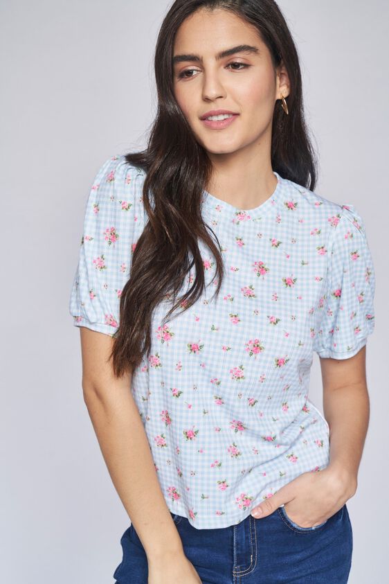 2 - Blue Floral Straight Top, image 2