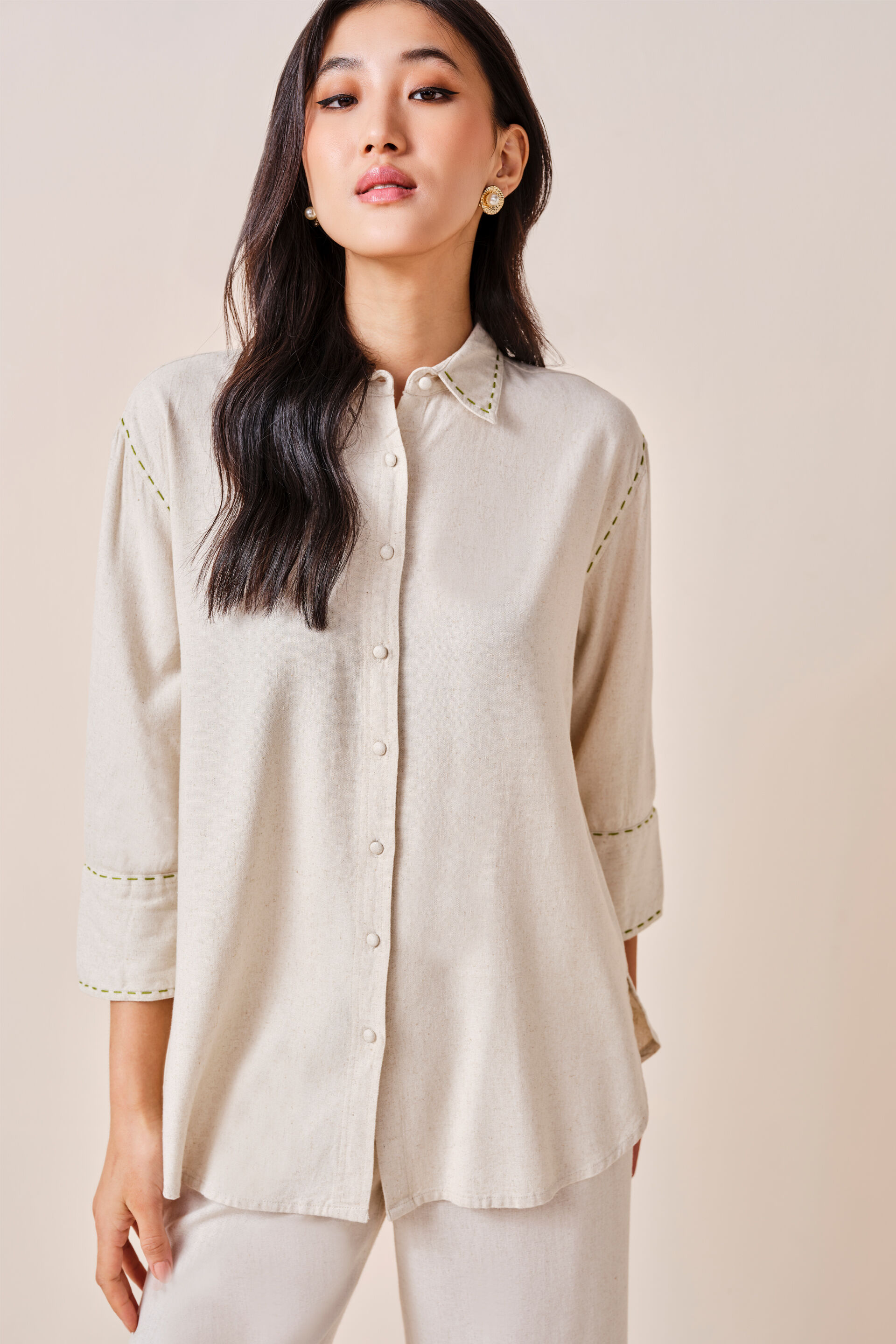 Athena Viscose-blend Shirt, Beige, image 3