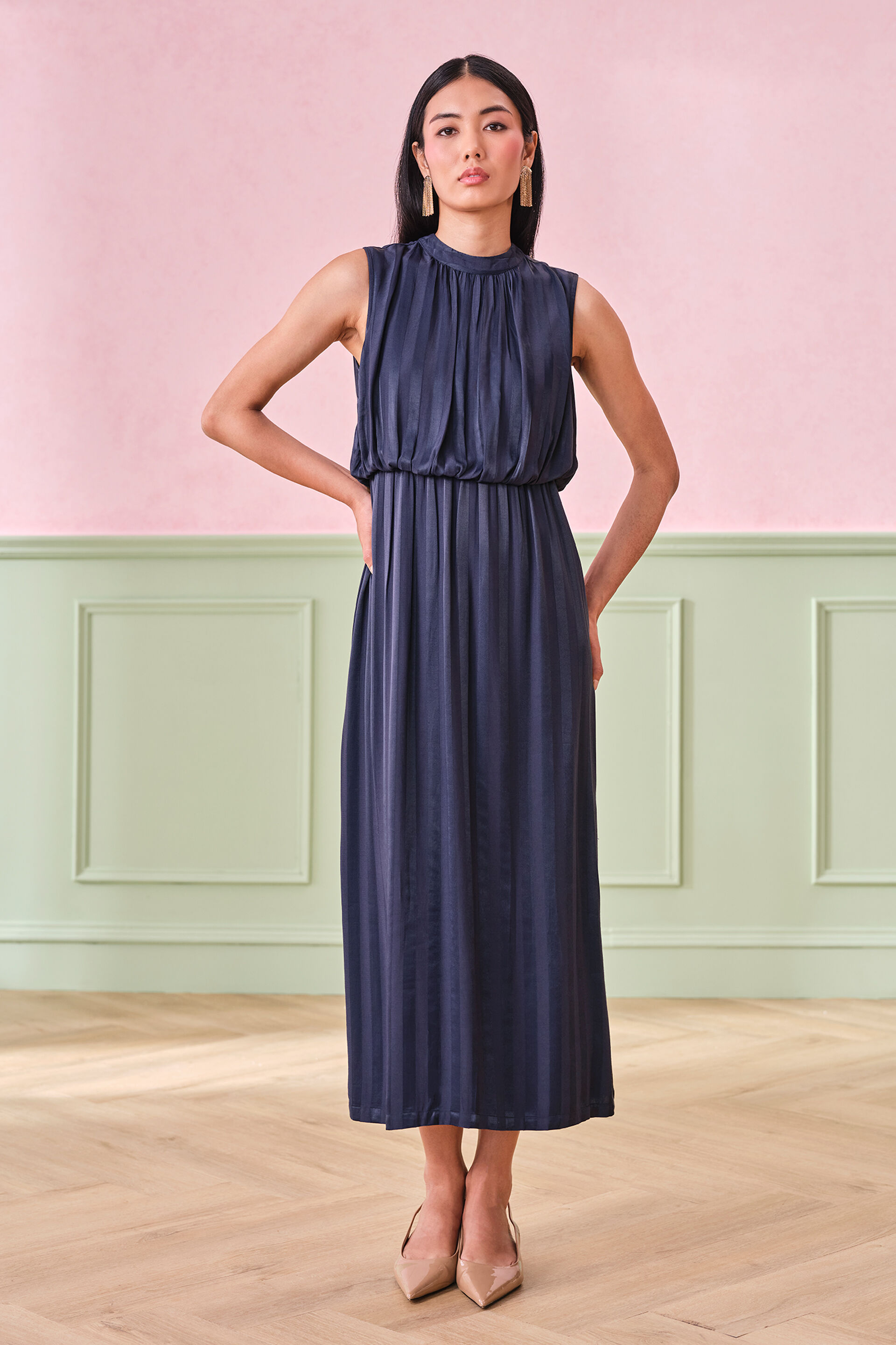 Nocturne Hues Rayon Blend Dress, Navy, image 3