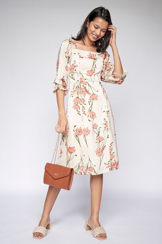 2 - Cream Floral Straight Dress, image 2