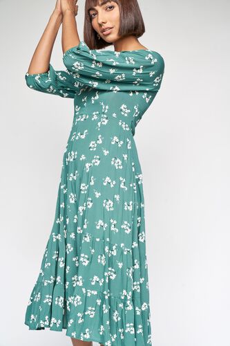 1 - Sage Green Floral Fit and Flare Dress, image 1