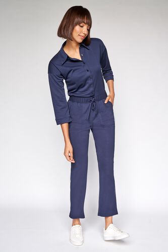 1 - Navy Blue Self Design Straight Bottom, image 2