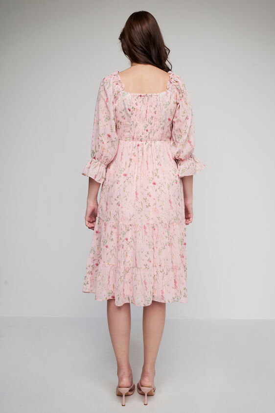 Peach Floral Flared Dress, Peach, image 4