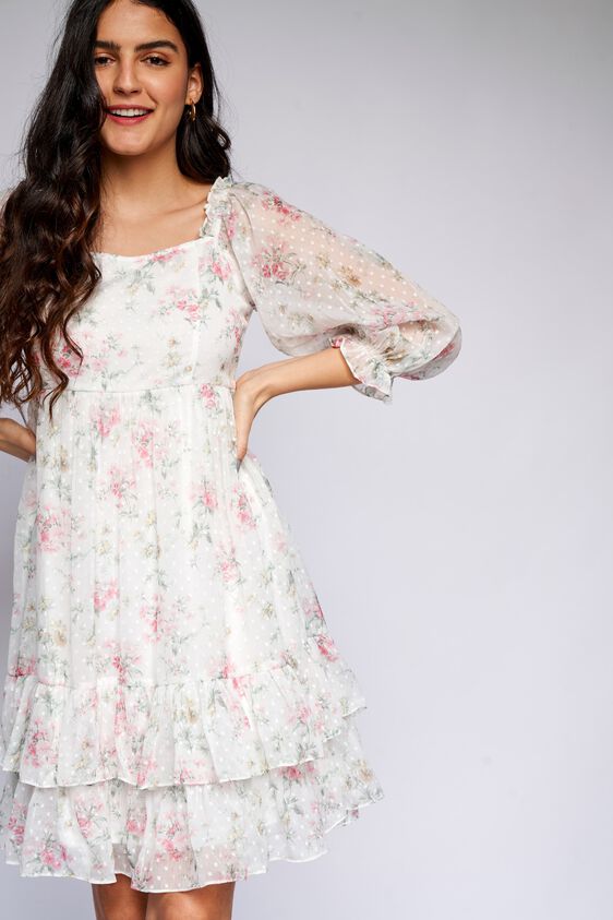 3 - White Floral Fit & Flare Dress, image 3