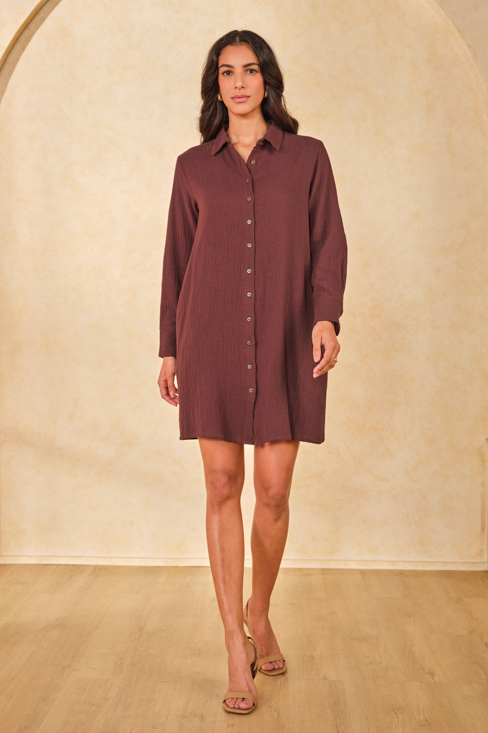 Cocoa Flutter Cotton Shirt Dress, Brown, image 4