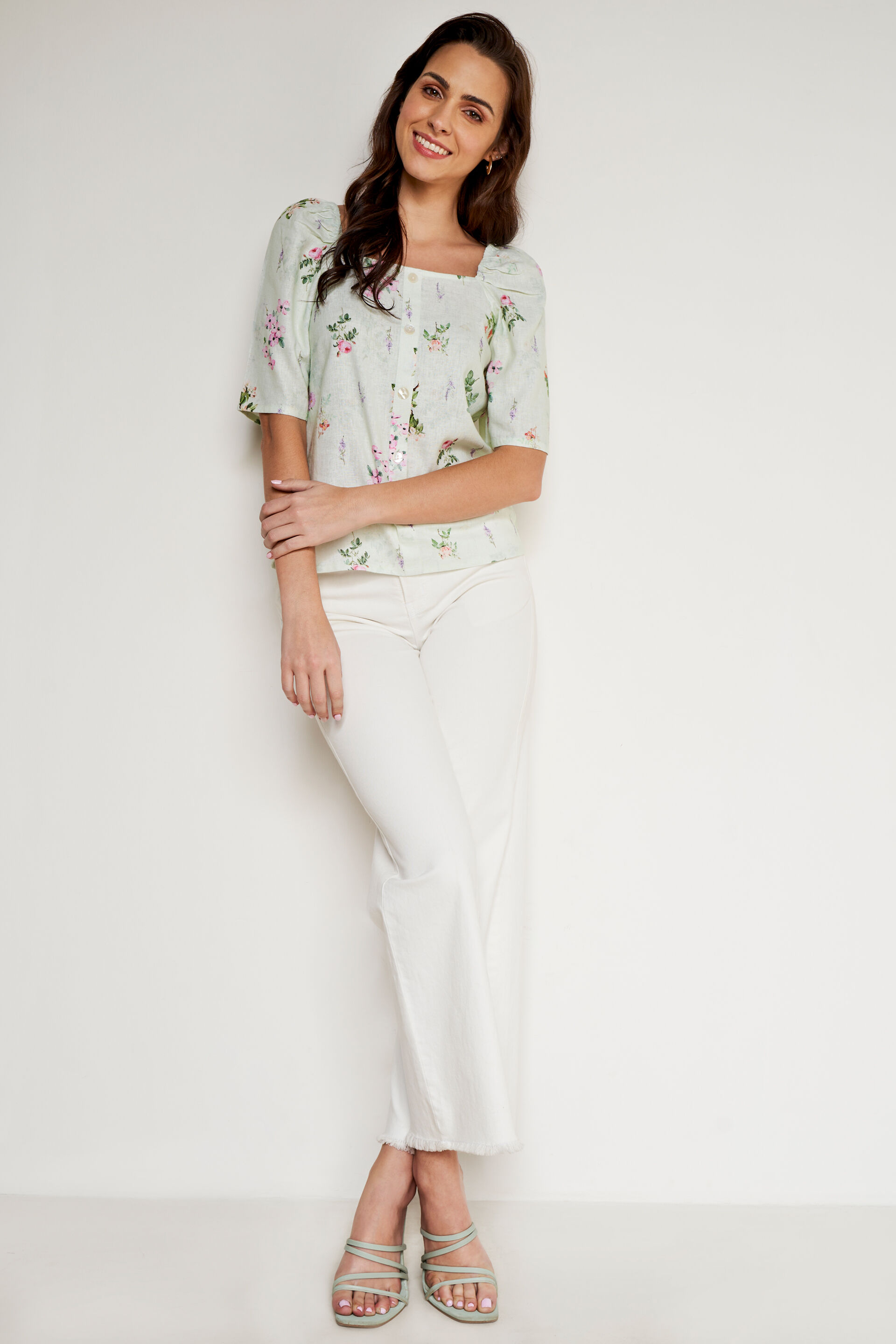 Mint Floral Blouson Top, Mint, image 2