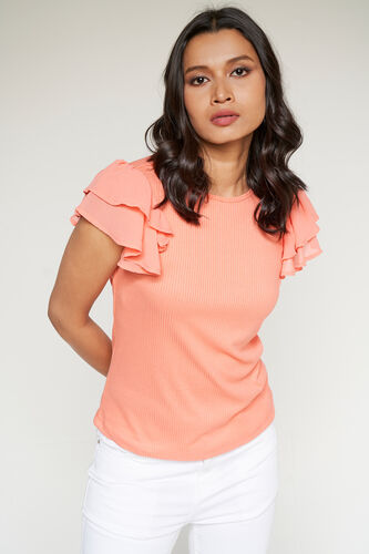 Orange Frilled Top, Orange, image 3