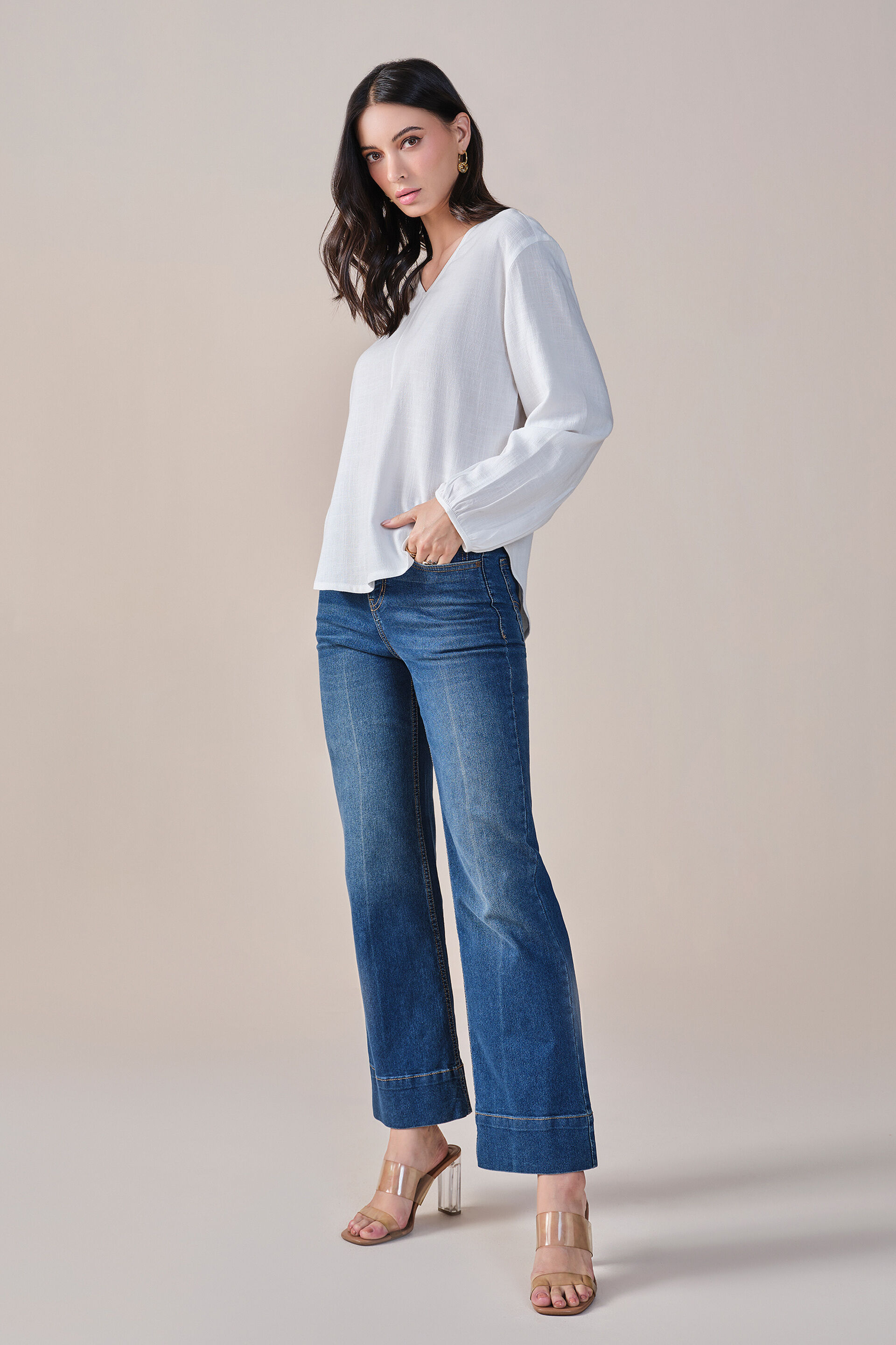 White Season Rayon Linen Blend Top, White, image 3