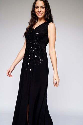 2 - Black Solid Straight Gown, image 2