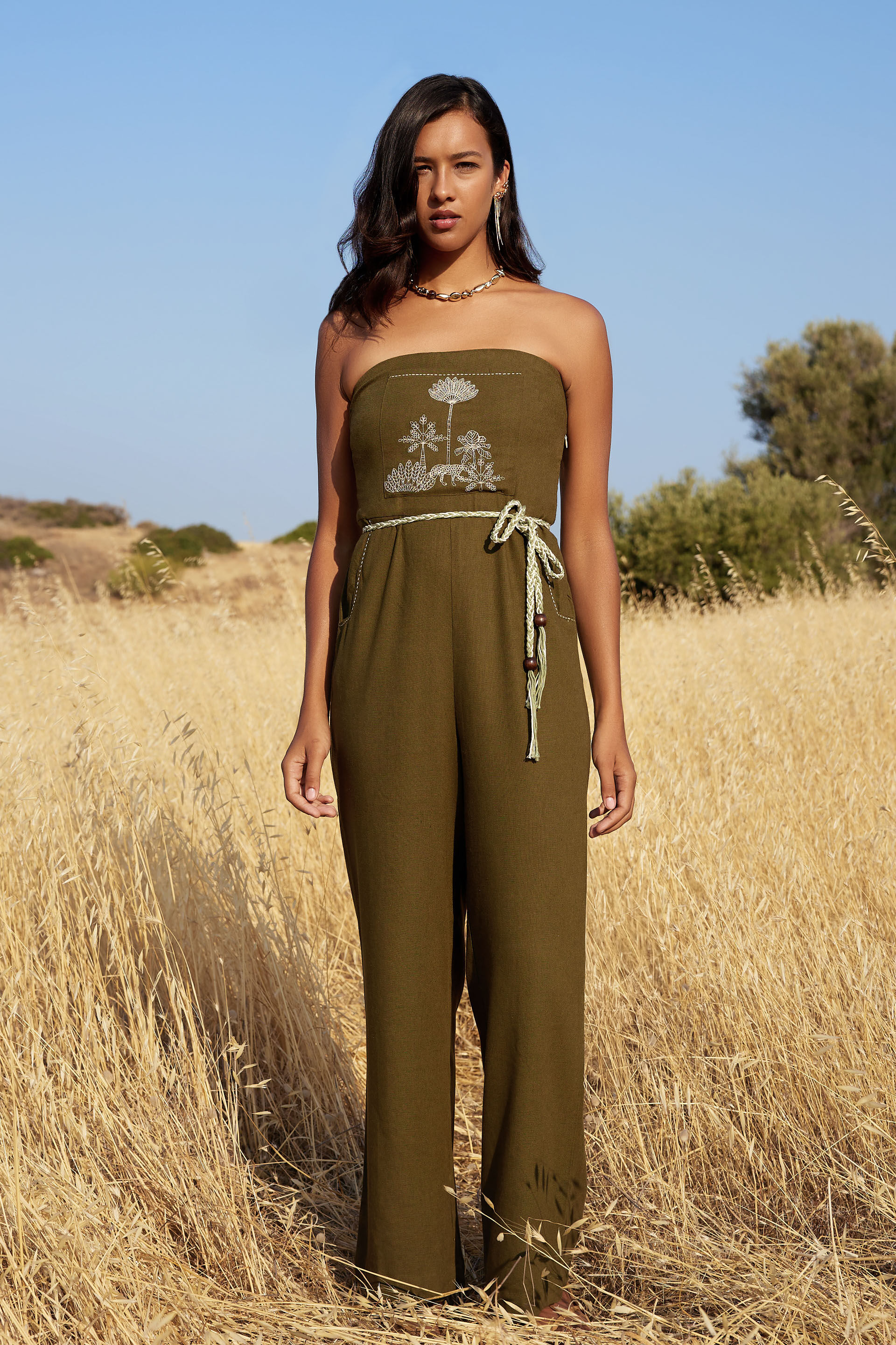 Serengeti Embroidered Jumpsuit, Olive, image 1