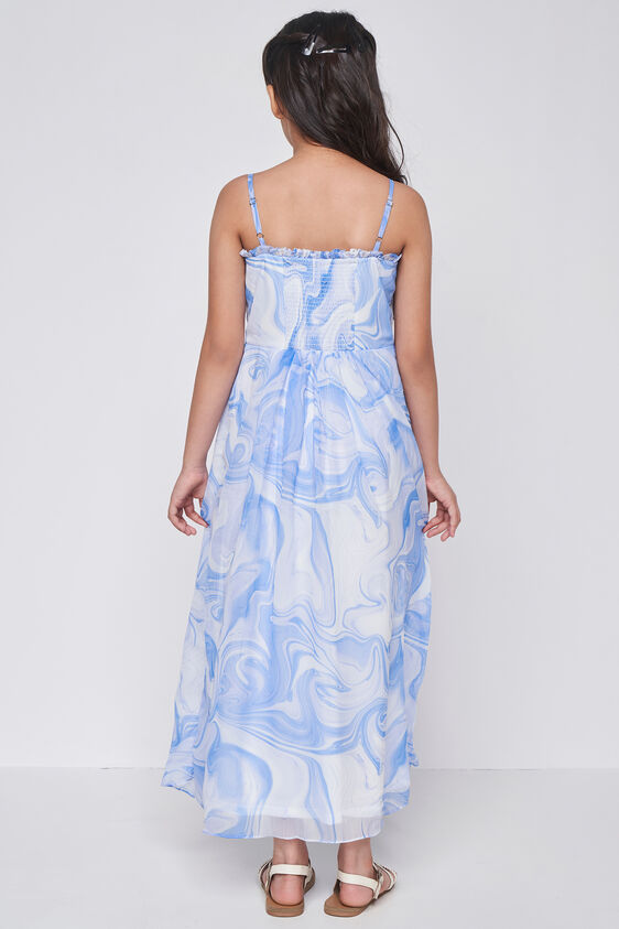 White and Blue Abstract Flared Gown, White, image 5