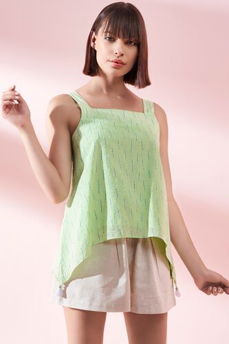 1 - Lime Green Stripes Bow Square Neck A-Line Top, image 1