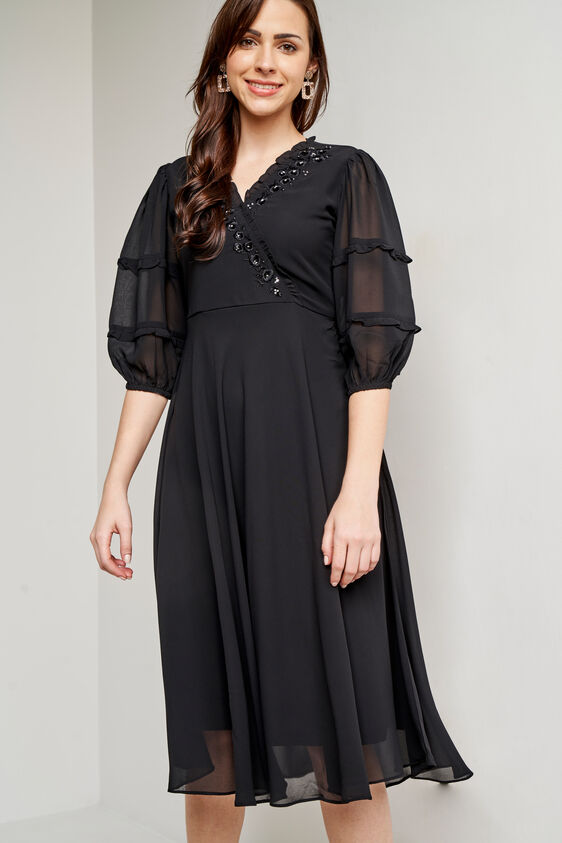 Black Floral Party Dress, Black, image 3
