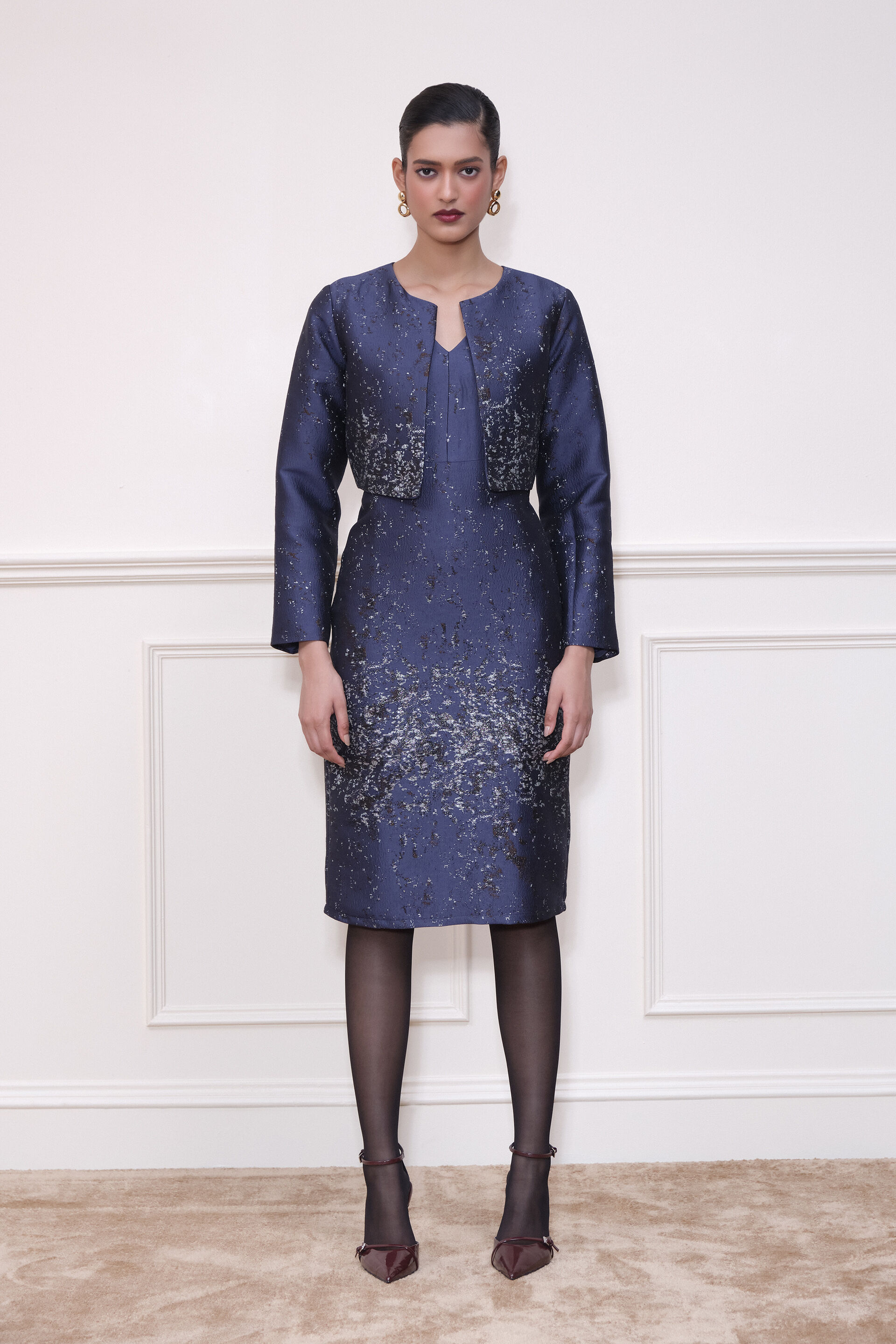 Midnight Sparkle Cropped Jacket, Navy Blue, image 4