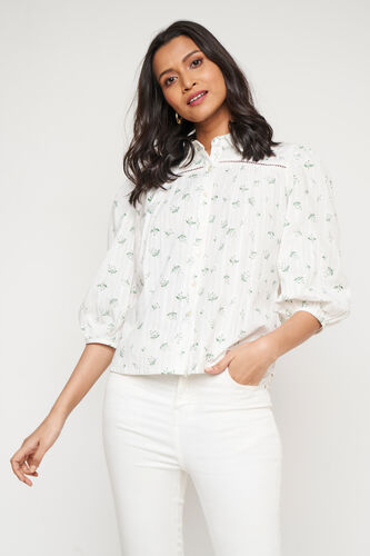 White Floral Straight Top, White, image 1