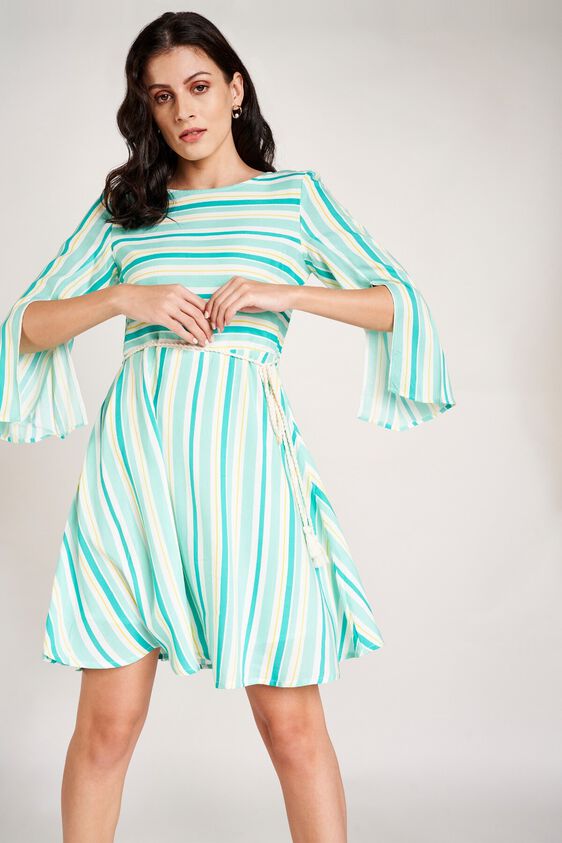 3 - Mint Stripes Knee Length Dress, image 3