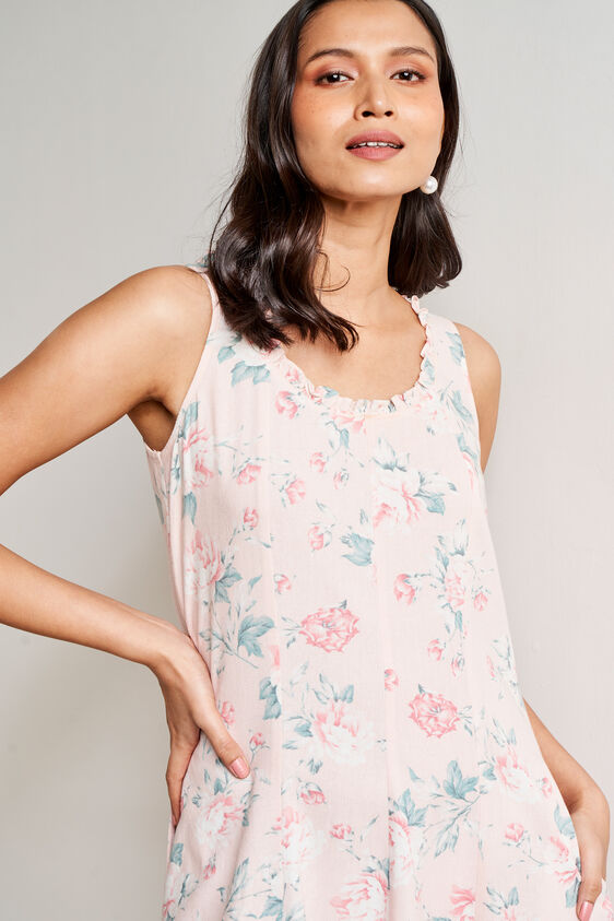 Peach Floral Flared Dress, Peach, image 2