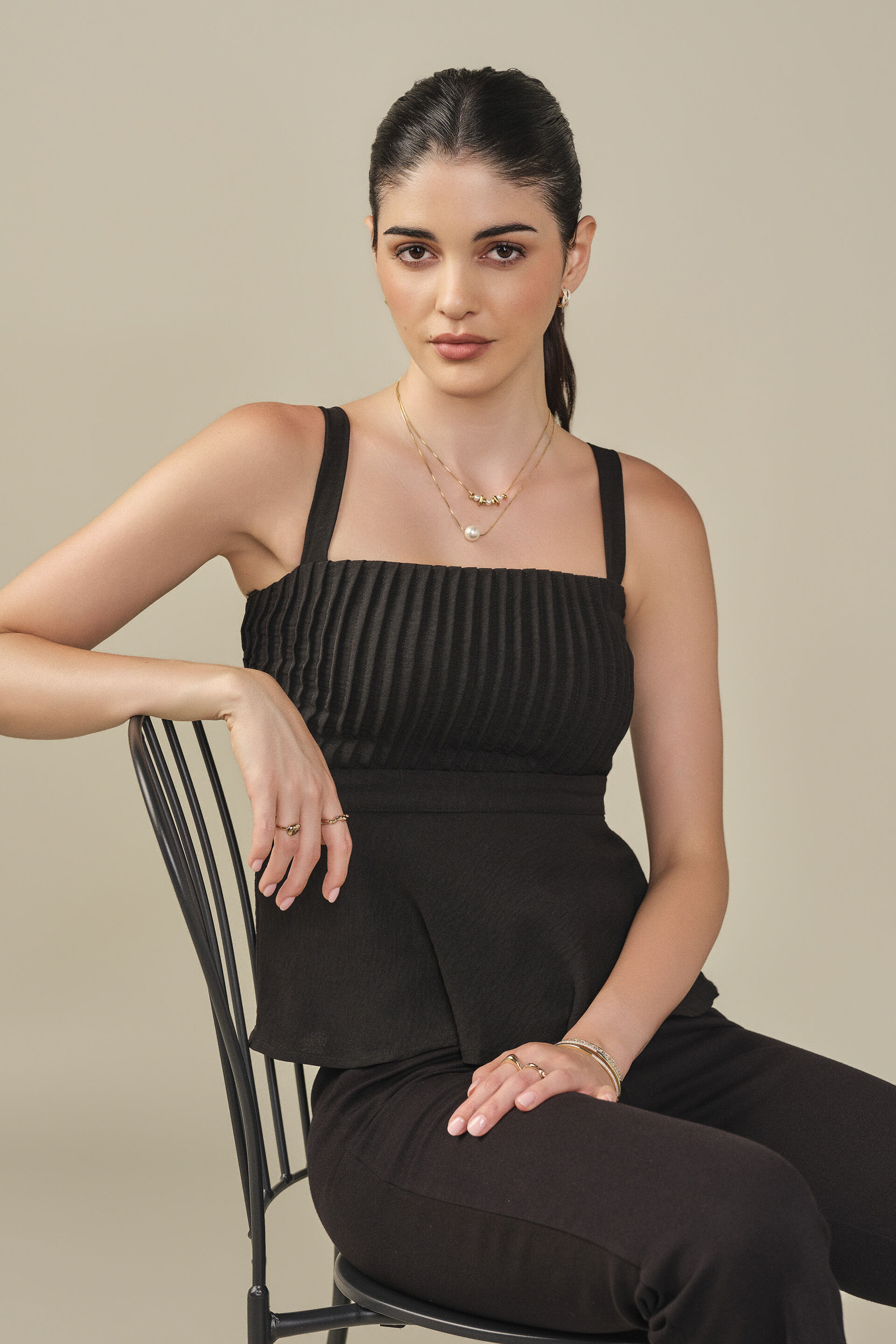 Solid Peplum Top in Black, Black, image 3