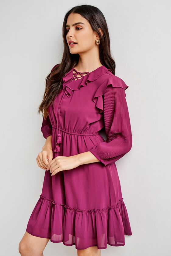 Wine Solid Flared Dress, Wine, image 6