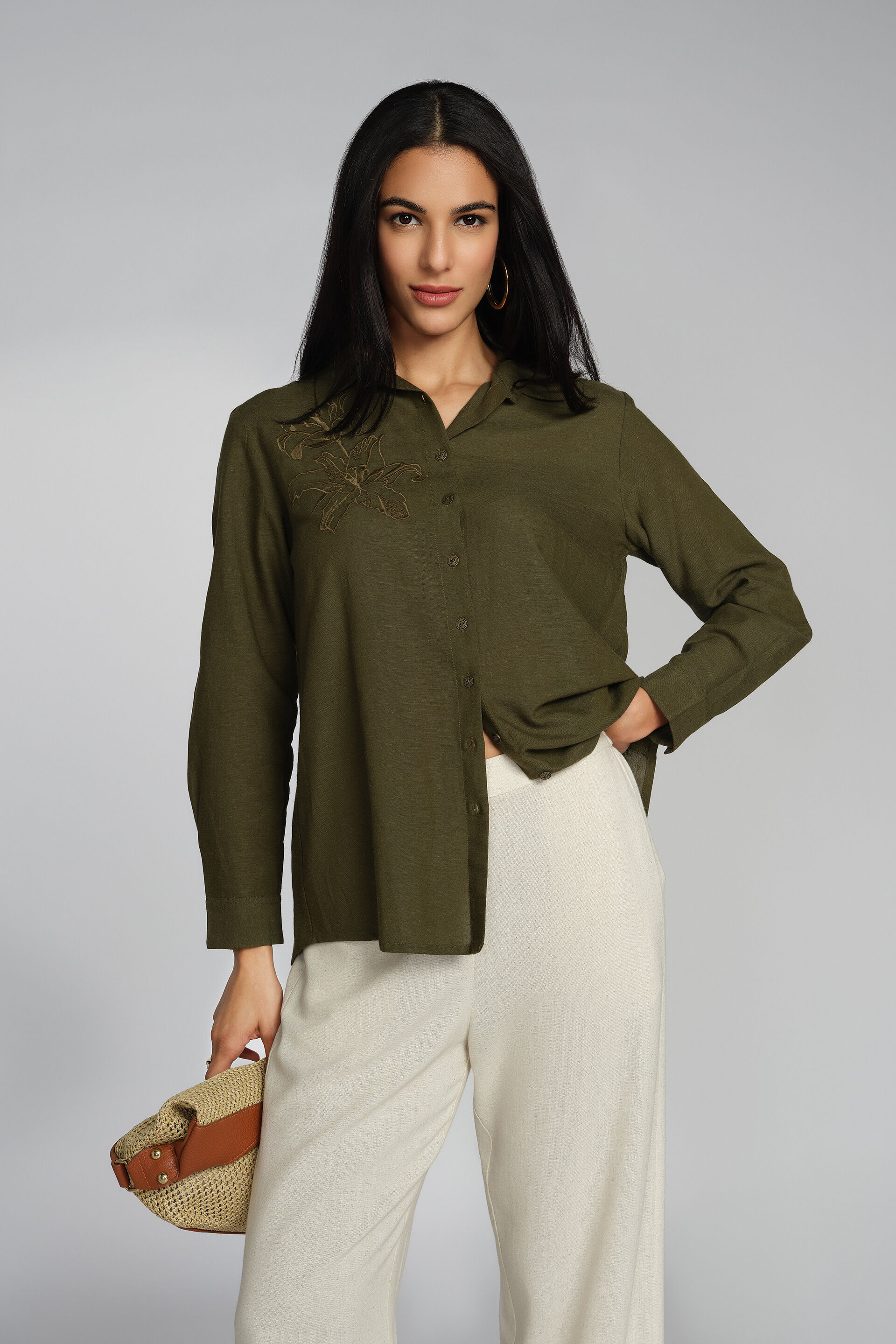 Aliviya Embroidered Olive Top, Olive, image 1