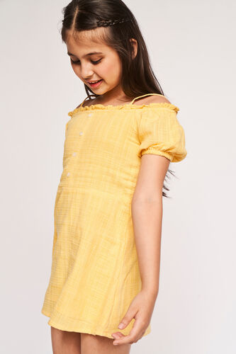 Yellow Self Design Flared Dress, Yellow, image 3