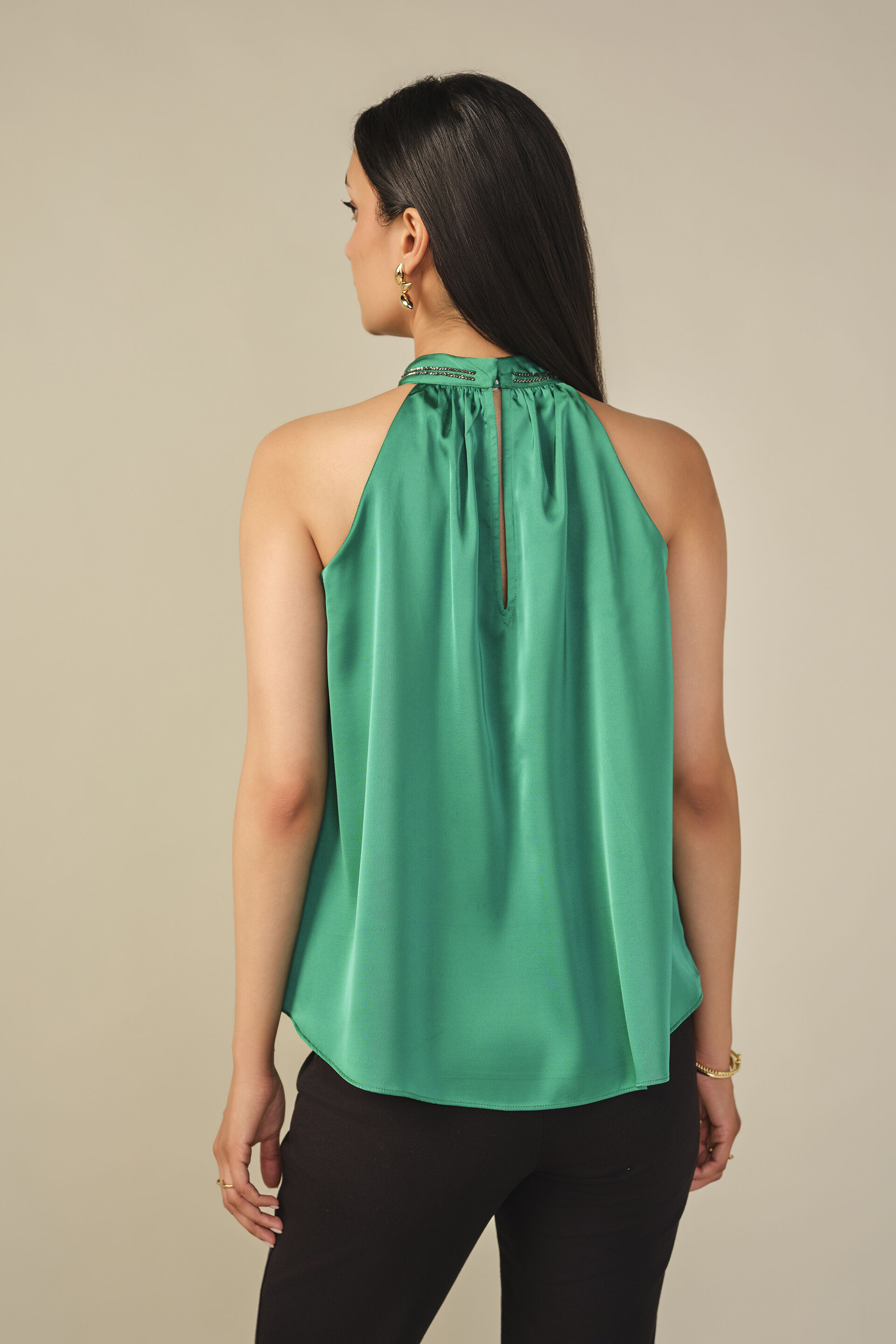 Halter Satin Top in Green, Green, image 5