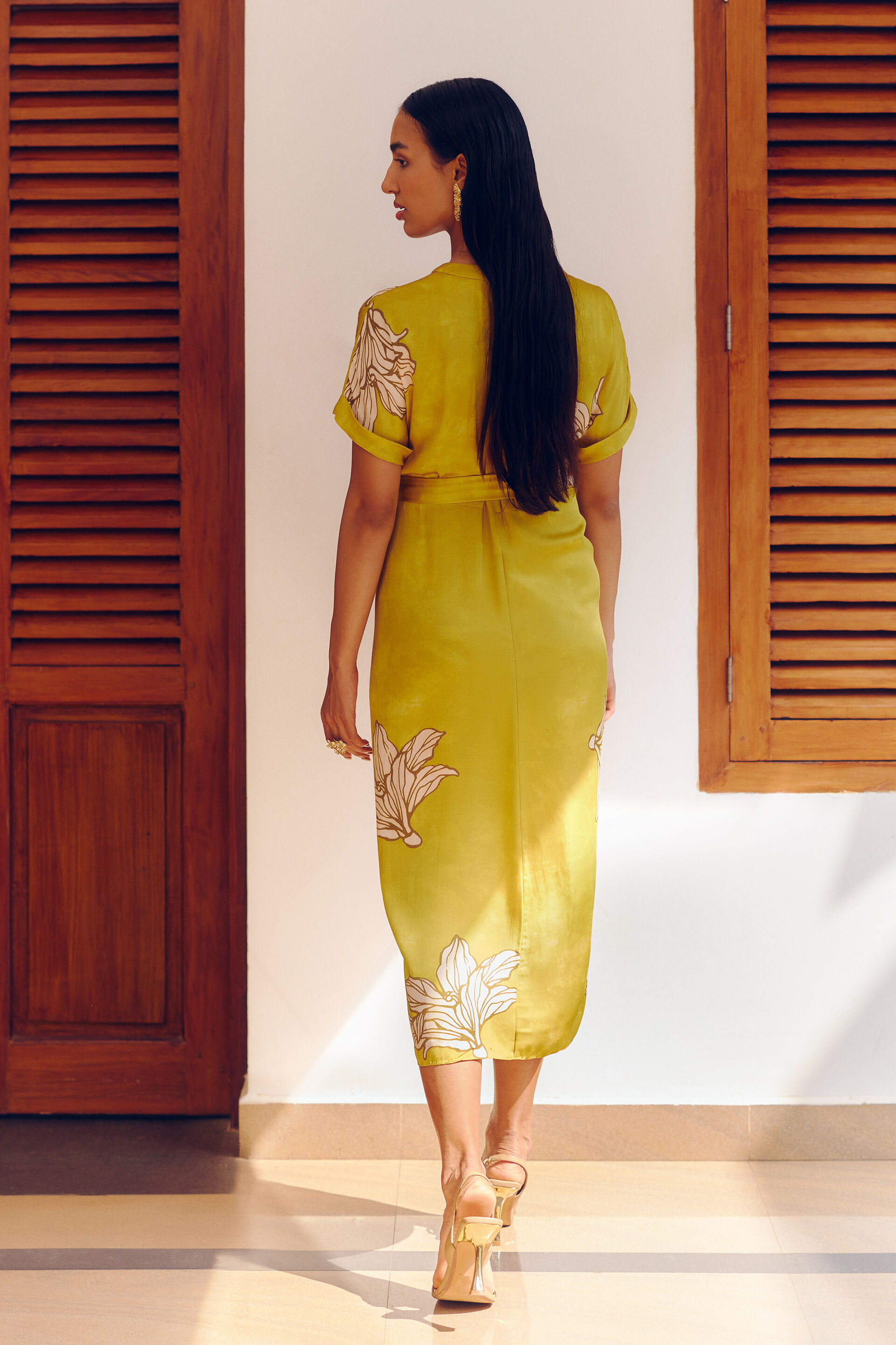 Floribunda Drape Dress, Mustard, image 4