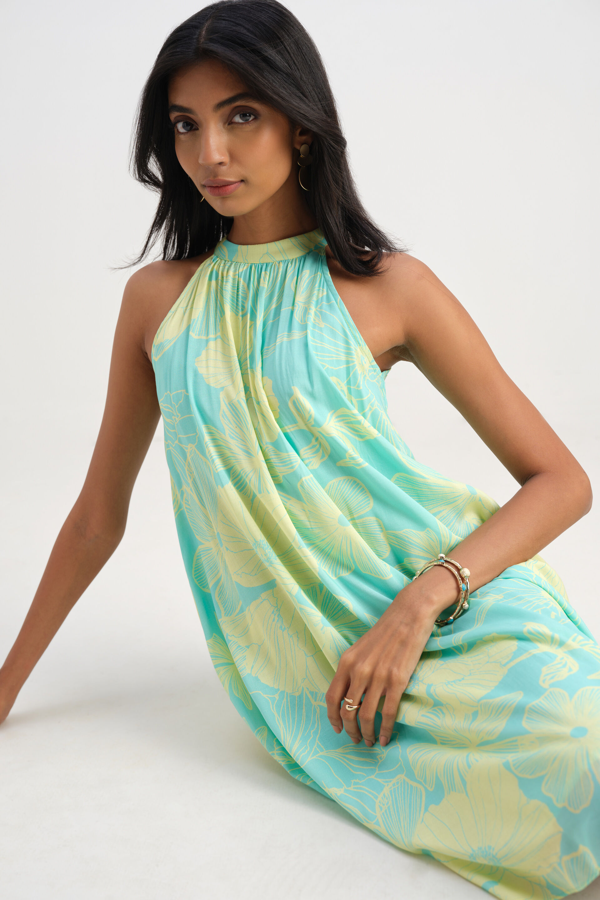 Amber Halter Dress, Aqua Green, image 5