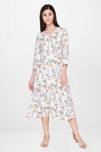 2 - Off White Floral V-Neck Dress, image 2