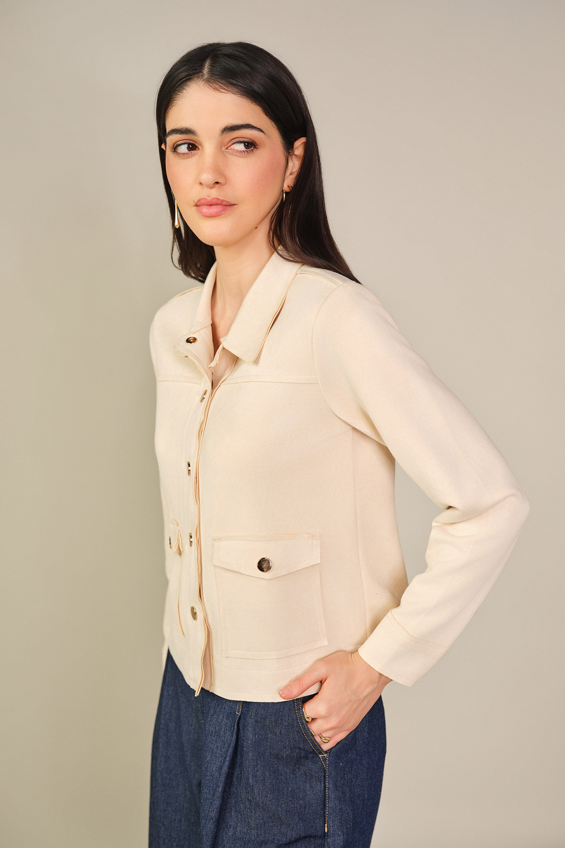 Solid Suede Jacket in Cream, Cream, image 5