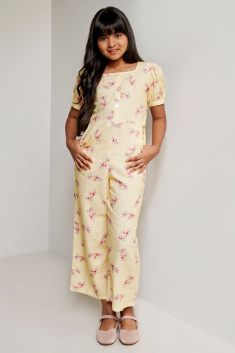 Yellow Floral Jumpsuit, Yellow, image 1
