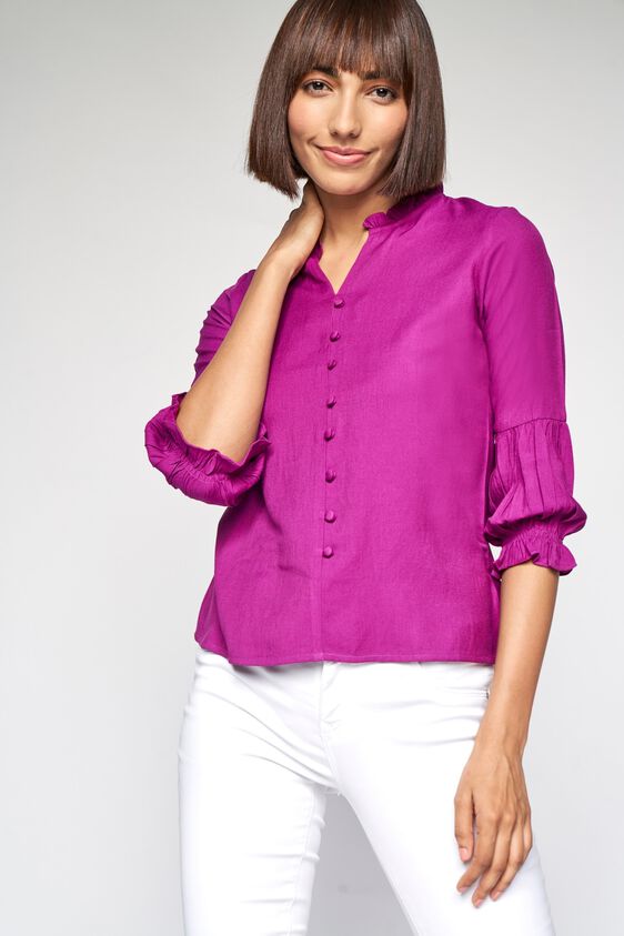 1 - Magenta Solid Shirt Style Top, image 1